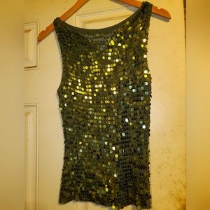 Dressy knit and sequined tank top. Beautiful warm green color.